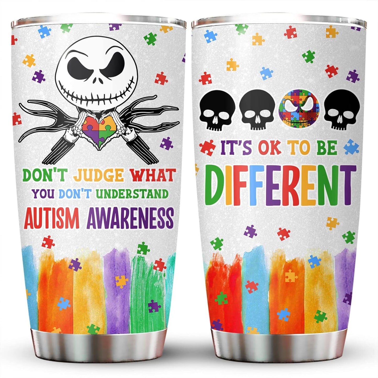 Autism Tumbler It's Ok To Be Different Puzzle Piece Pattern Tumbler Cup Colorful