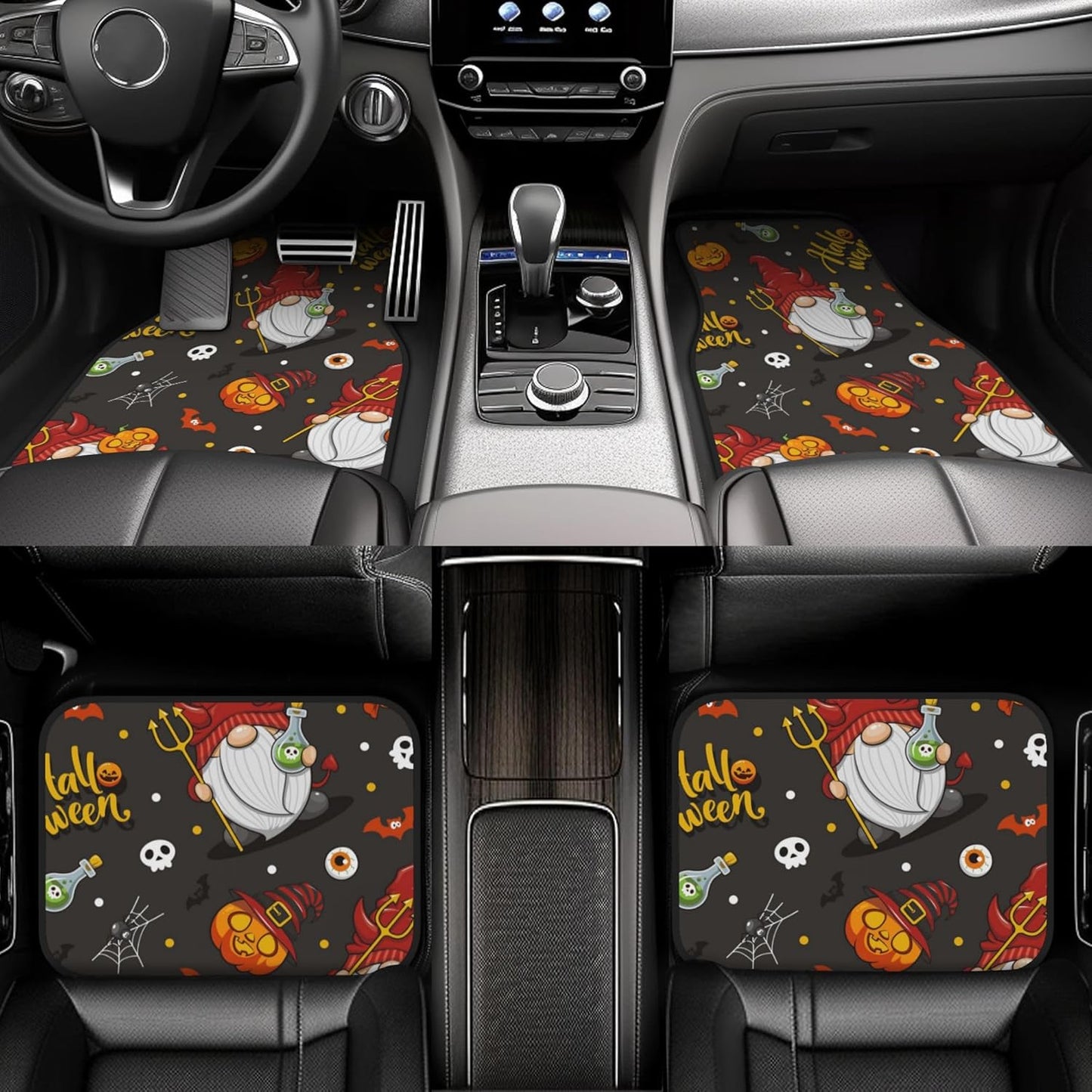 Halloween Car Mats Halloween Devil Gnome Pumpkin Pattern Car Floor Mats Black Orange