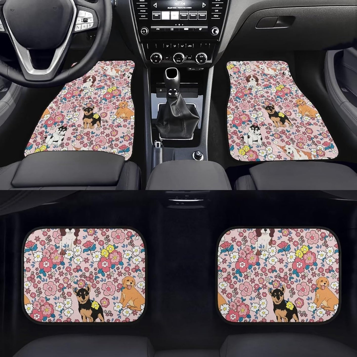 Dog Car Floor Mats Cute Different Dog Types Flower Field Pattern Car Mats