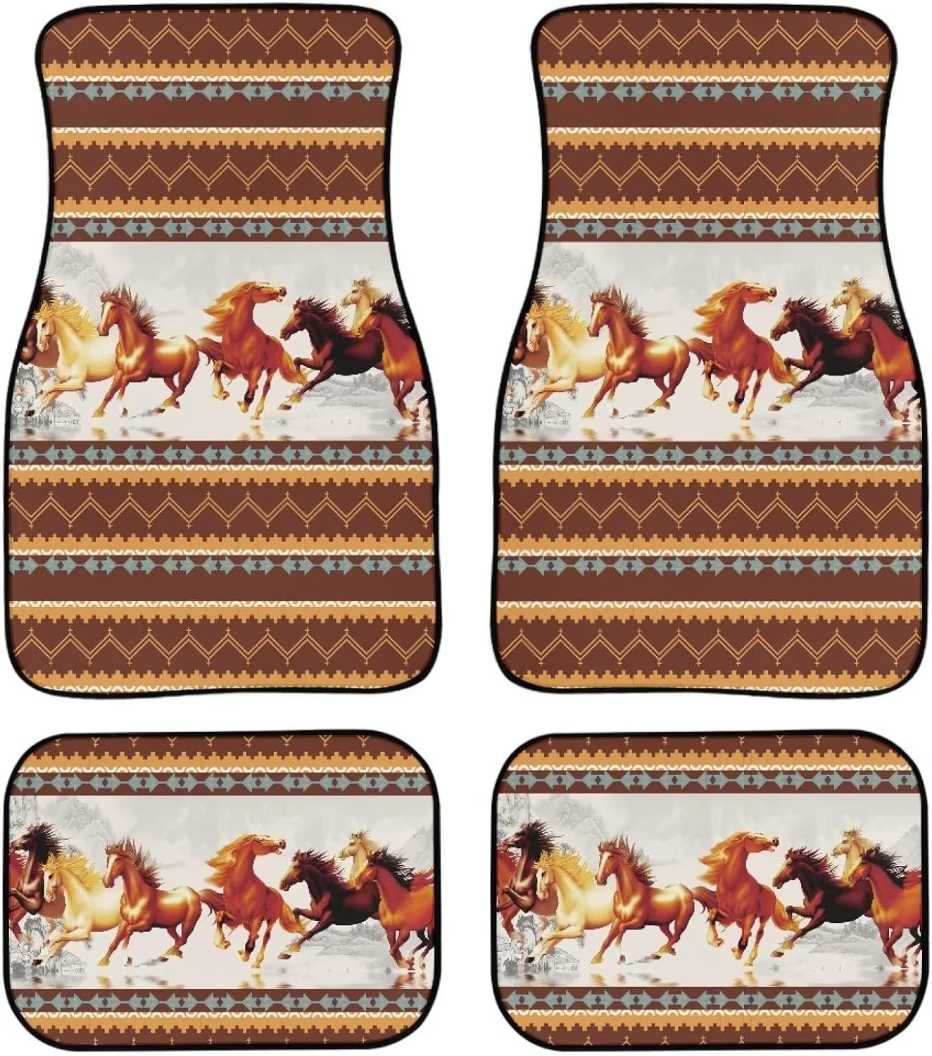 Native American Car Mats Running Native American Horse Graphic Car Floor Mats Brown