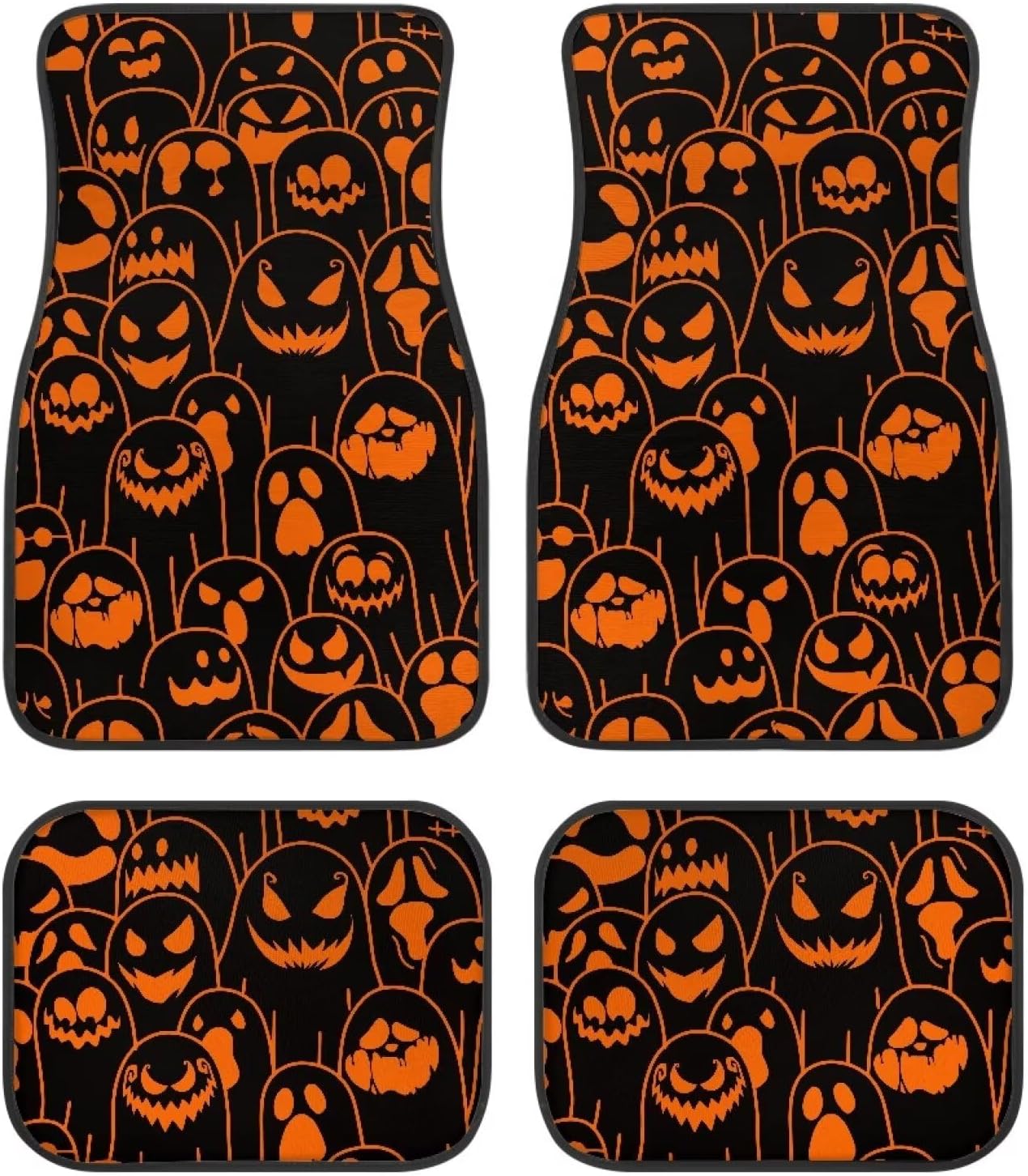 Halloween Car Mats Halloween Evil Laugh Ghost Doodle Pattern Car Floor Mats Black Orange