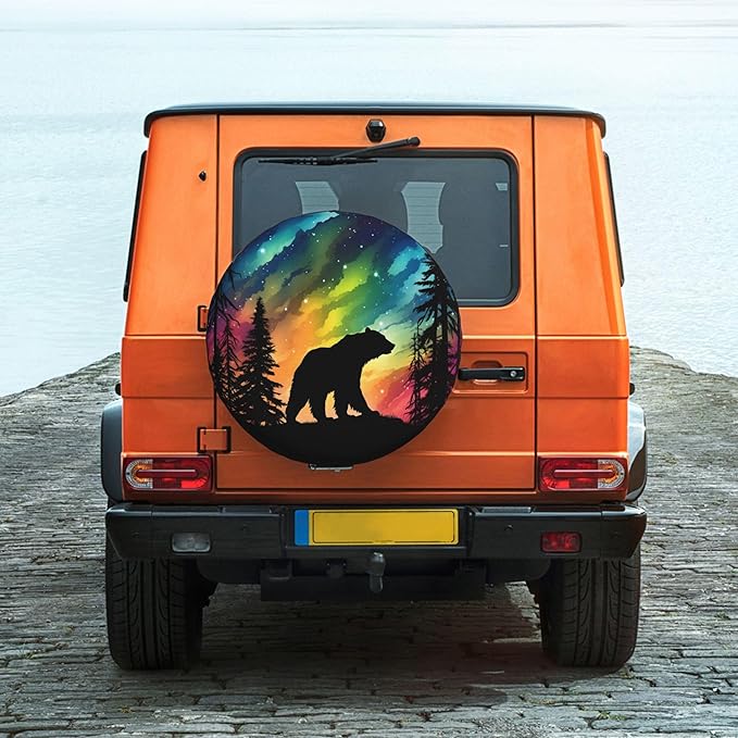 Bear Spare Tire Cover Bear Silhouette At Night Forest Tire Covers Colorful