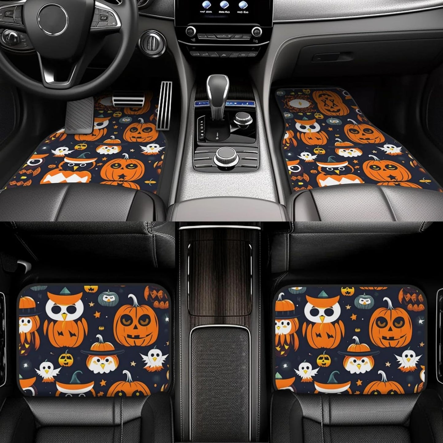 Halloween Car Mats Halloween Owl Ghost Pumpkin Pattern Car Floor Mats Black Orange