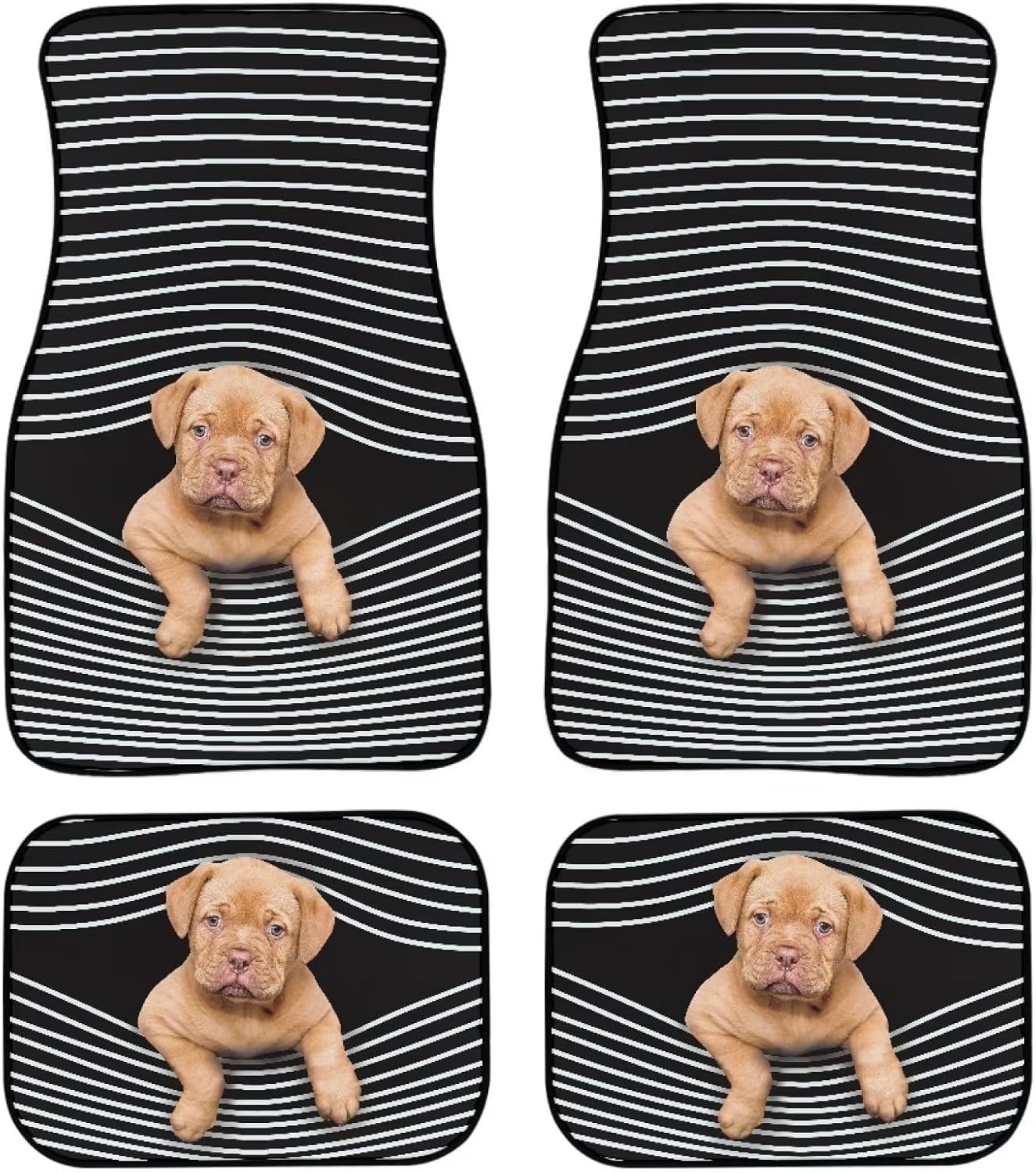 Dog Car Floor Mats Striped Cute Puppy Dog Black White Car Mats
