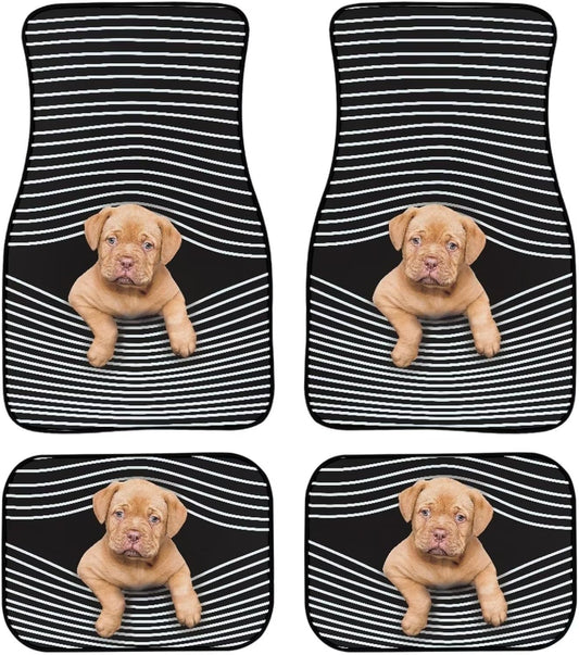 Dog Car Floor Mats Striped Cute Puppy Dog Black White Car Mats