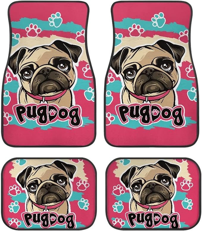 Dog Car Floor Mats Cute Cartoon Pug Dog Pink Blue Car Mats
