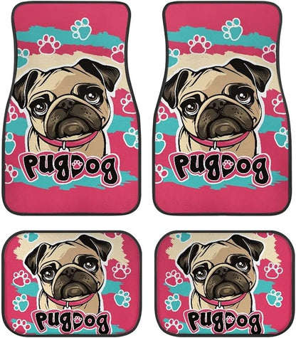 Dog Car Floor Mats Cute Cartoon Pug Dog Pink Blue Car Mats