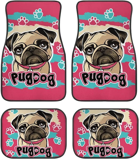 Dog Car Floor Mats Cute Cartoon Pug Dog Pink Blue Car Mats