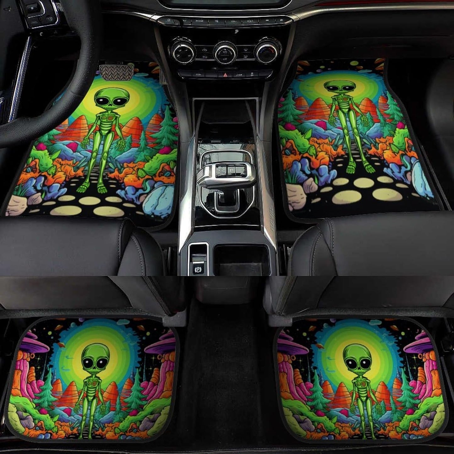 Alien Car Mats Flower Fantasy Mountain Alien Car Floor Mats Colorful