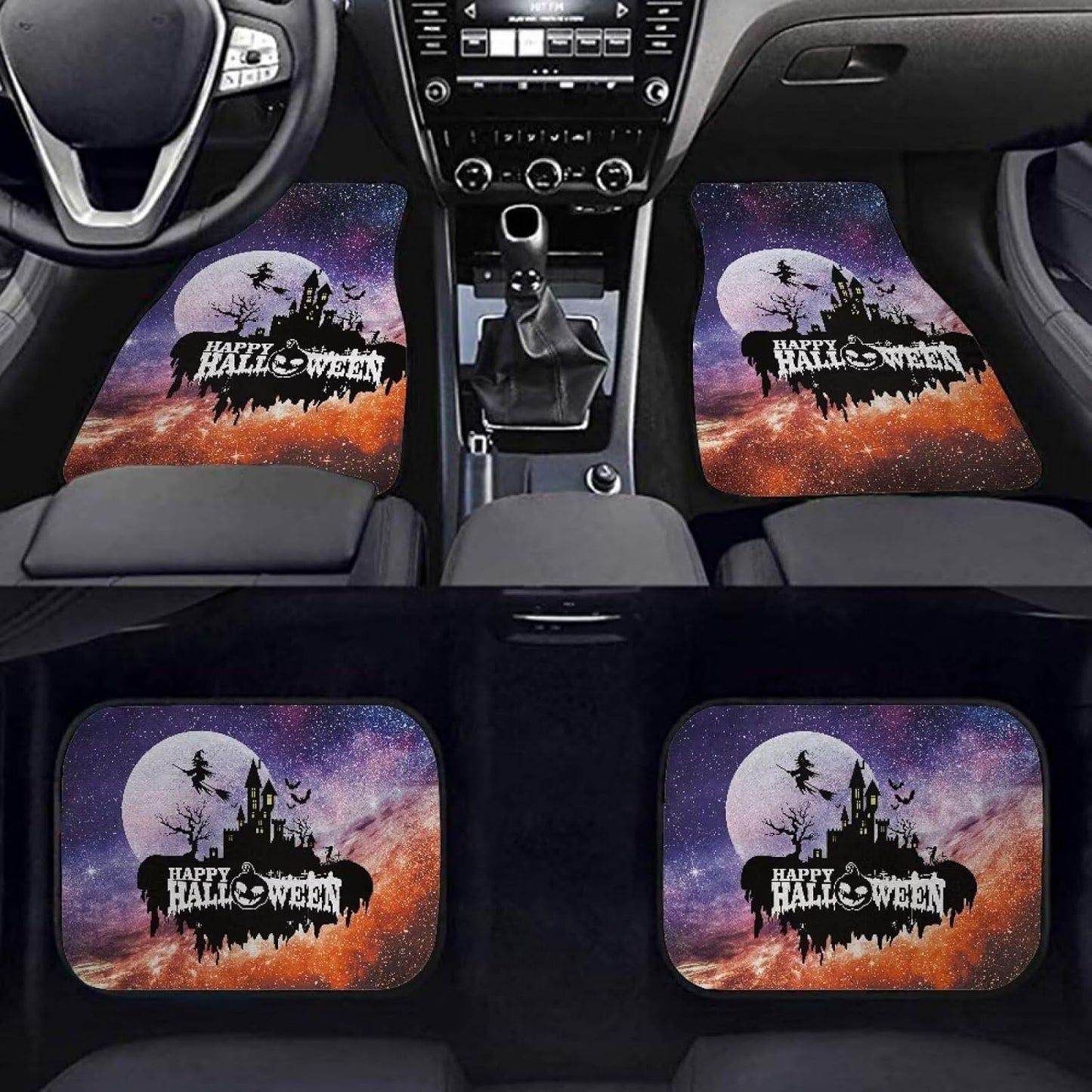 Halloween Car Mats Happy Halloween Haunted Castle Graphic Car Floor Mats Colorful