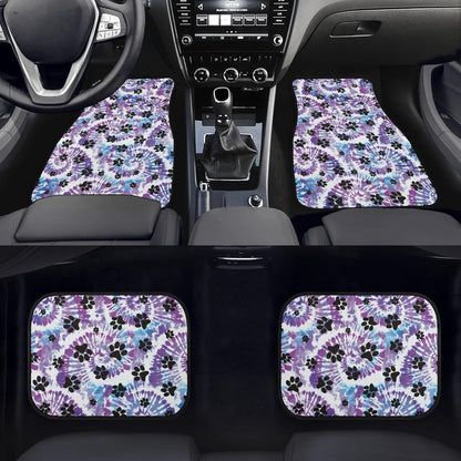 Dog Car Floor Mats Dog Pawprints Tie Dye Pattern Purple Car Mats