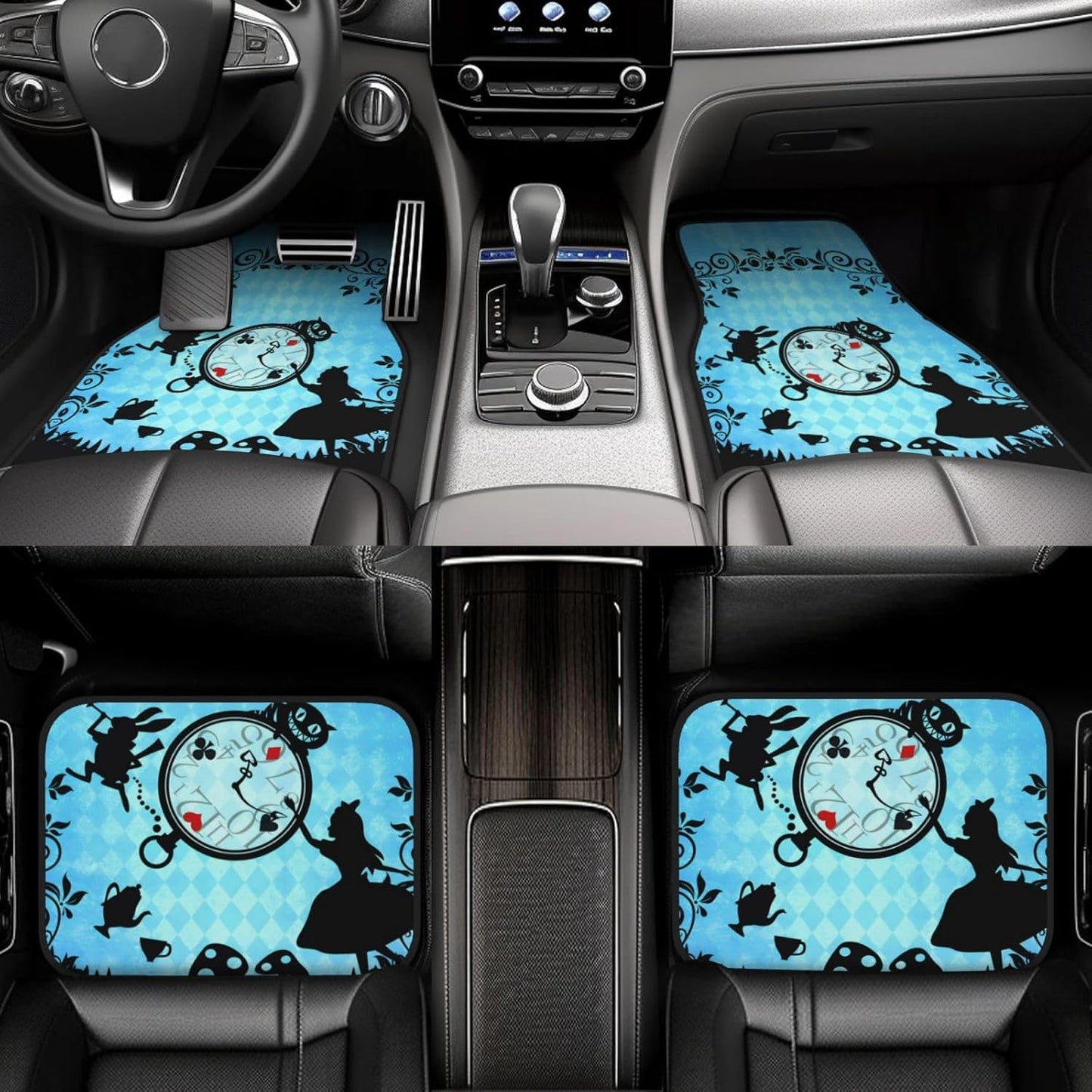 Alice In Wonderland Car Mats Alice And Rabbit The Clock Silhouette Car Floor Mats Black Blue