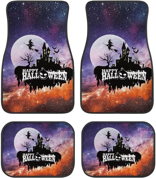 Halloween Car Mats Happy Halloween Haunted Castle Graphic Car Floor Mats Colorful