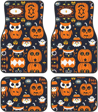 Halloween Car Mats Halloween Owl Ghost Pumpkin Pattern Car Floor Mats Black Orange