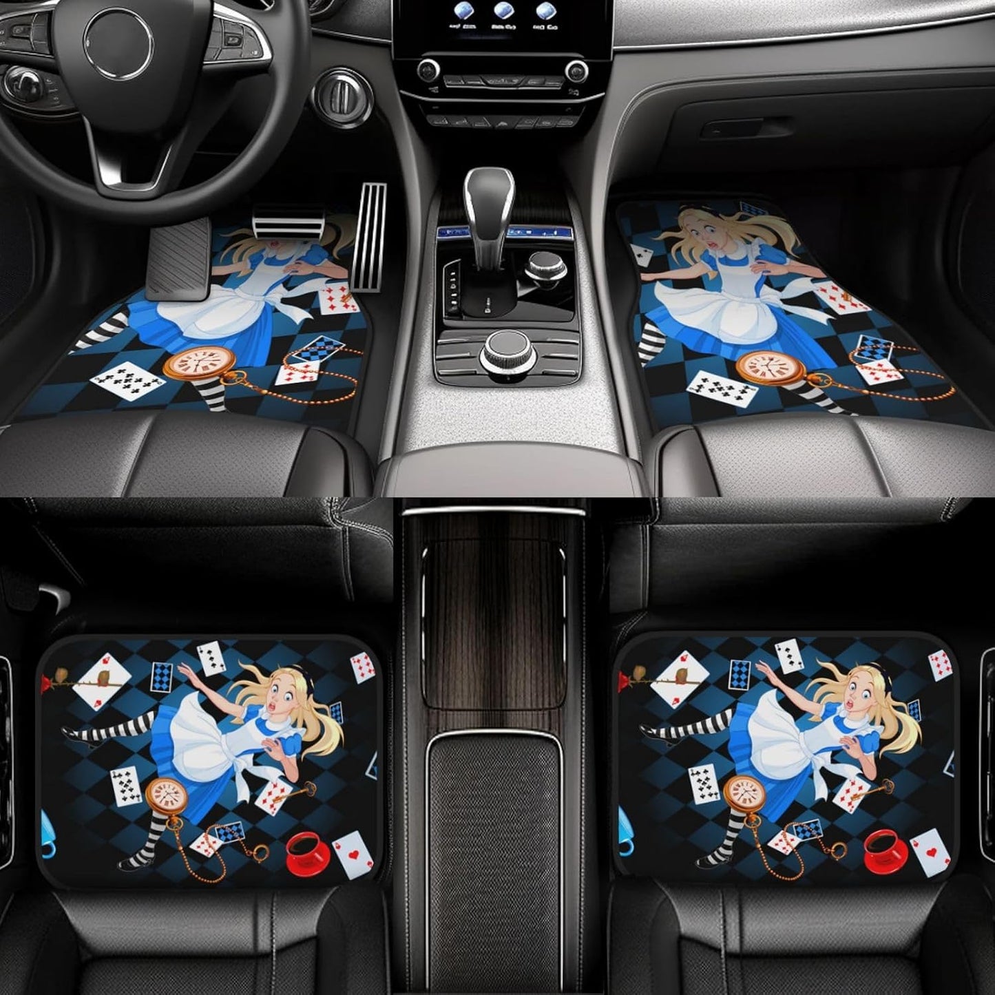 Alice In Wonderland Car Mats Alice With Cards And Clock Car Floor Mats Black Blue