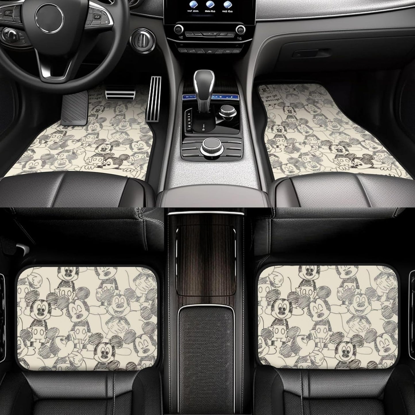 MM Car Mats DN Sketch MM Sitting Poses Pattern Car Floor Mats White Gray