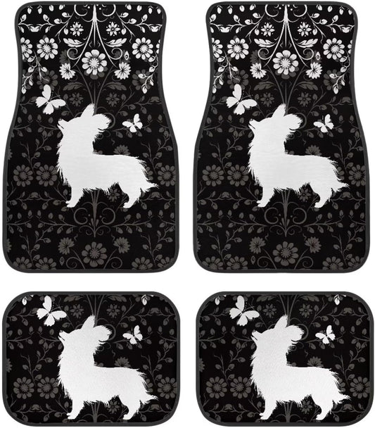 Dog Car Floor Mats Cute Dog Silhouette Floral Butterfly Pattern Car Mats