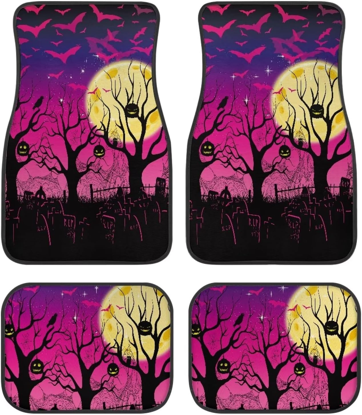 Halloween Car Mats Halloween Death Trees Moon Bats Car Floor Mats Black Pink