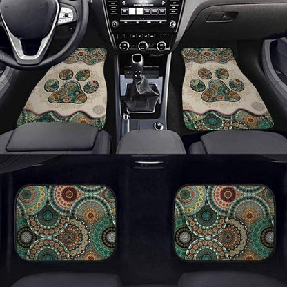 Dog Car Floor Mats Dog Pawprints Mandala Style Pattern Car Mats