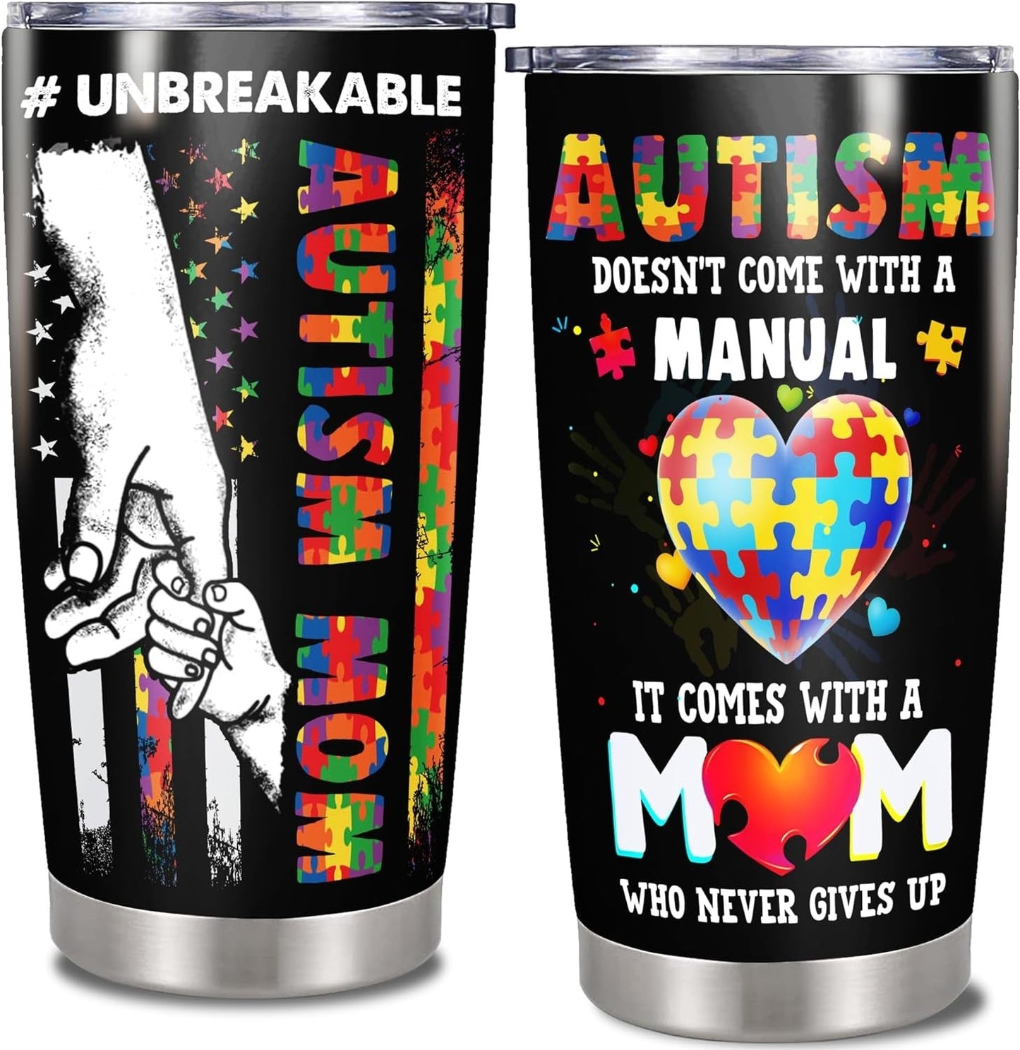 Autism Tumbler Unbreakable Autism Mom American Flag Tumbler Cup Black