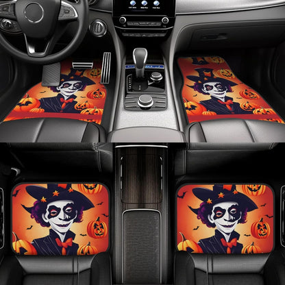 Halloween Car Mats Halloween Creepy Clown Pumpkin Car Floor Mats Black Orange