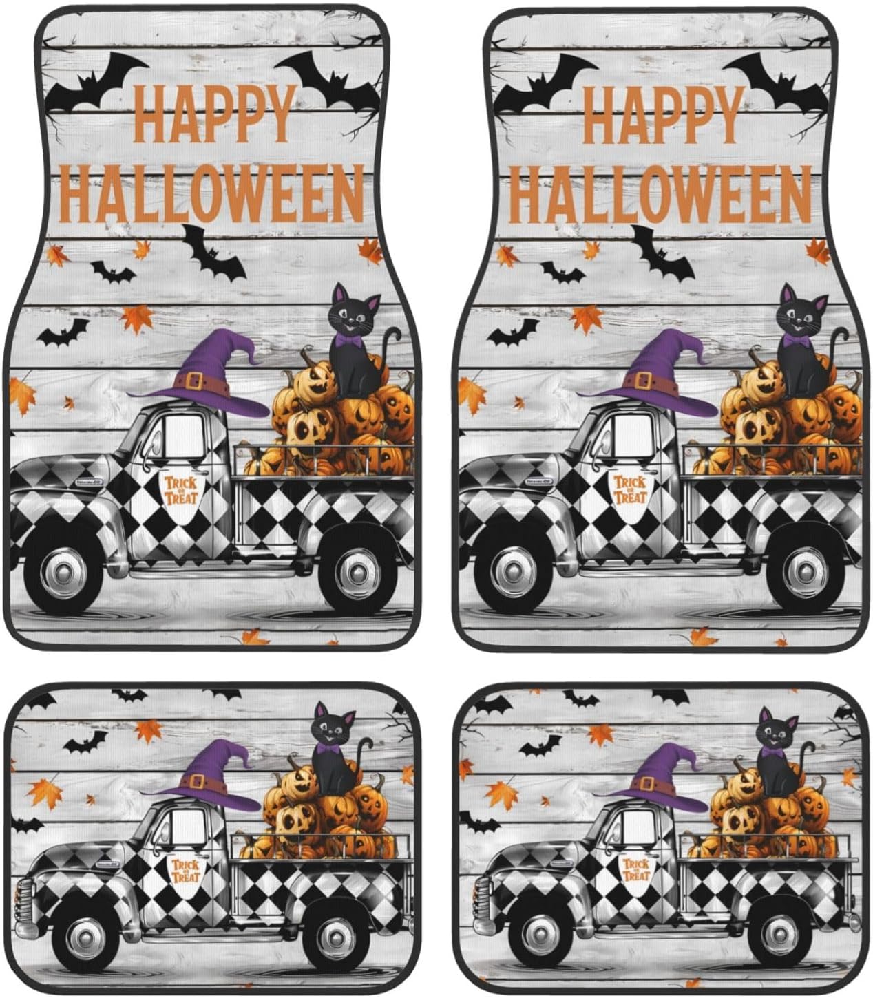 Halloween Car Mats Halloween Pumpkin Fall Farmhouse Car Floor Mats Gray