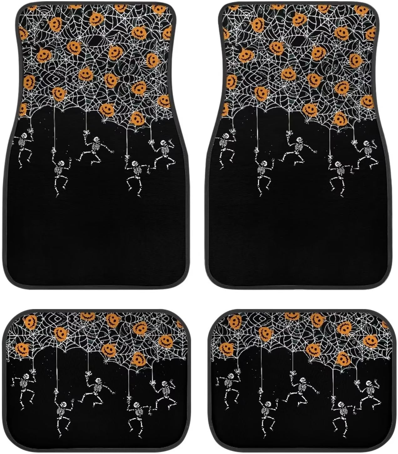 Halloween Car Mats Halloween Skull Pumpkin Spider Web Pattern Car Floor Mats Black Gray