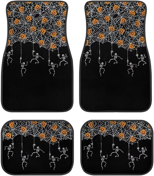 Halloween Car Mats Halloween Skull Pumpkin Spider Web Pattern Car Floor Mats Black Gray