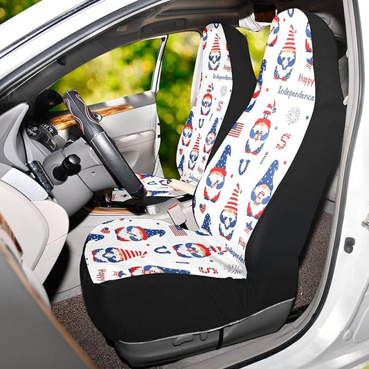 4th Of July Car Seat Covers Happy Independence Day Gnome Pattern Seat Covers Blue Red