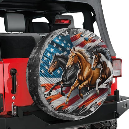 Horse Spare Tire Cover American Flag Running Horse Graphic Tire Covers Colorful