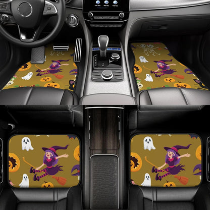 Halloween Car Mats Halloween Cute Witch Girl Ghost Pumpkin Car Floor Mats Brown