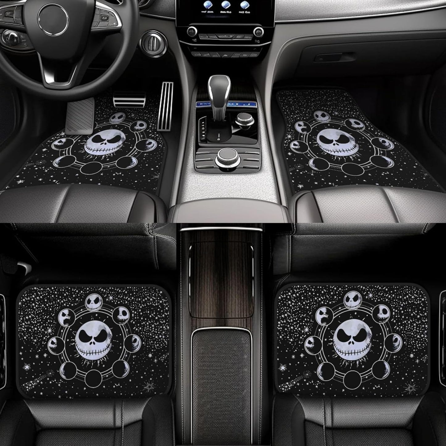 TNBC Car Mats Jack Skellington Face Moon Phases Pattern Car Floor Mats Black