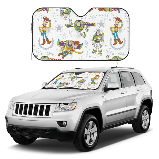 Toy Story Car Sun Shade Woody And Buzz Lightyear Pattern Winshield Sun Shade White