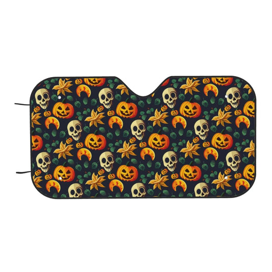 Skull Car Sun Shade Halloween Skull Pumpkin Moon Pattern Winshield Sun Shade Orange Green