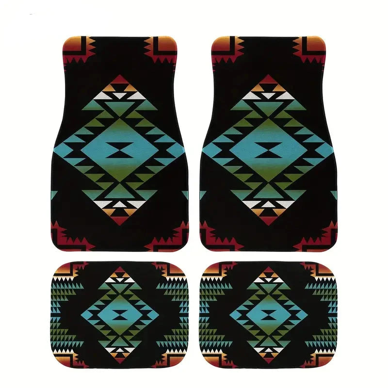 Native American Car Mats Vintage Aztec Geometric Pattern Car Floor Mats Black Blue