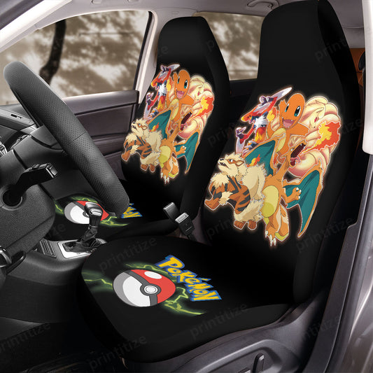 PKM Car Seat Covers Five Cute Fire Type PKM Graphic Seat Covers Black