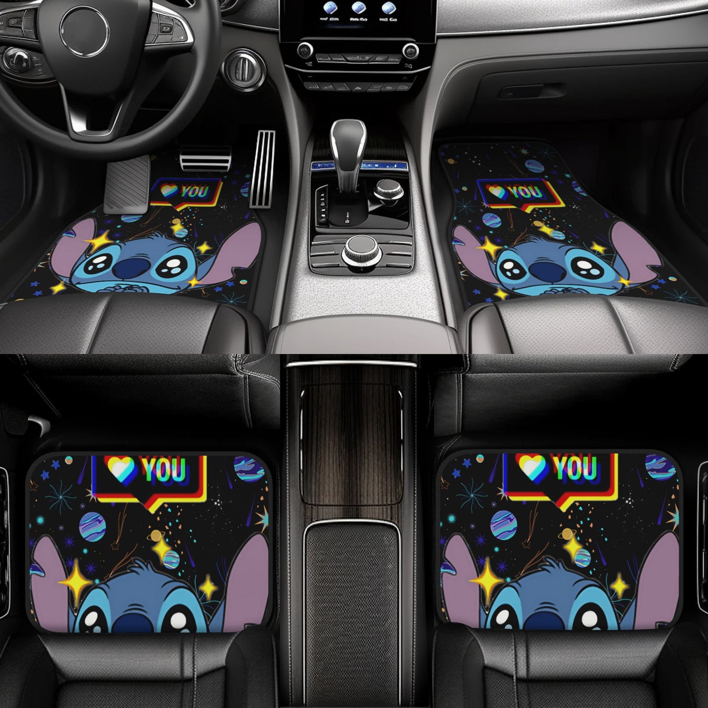 Stitch Car Mats Stitch Love You Galaxy Pattern Car Floor Mats Black Blue