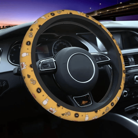 SGhibli Steering Wheel Cover Soot Sprites Mushroom Small Totoro Driving Wheel Cover Yellow