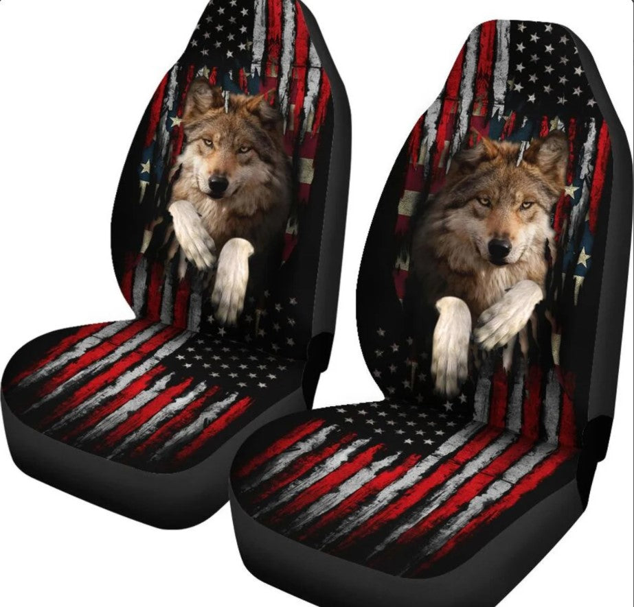 Wolf In Flag Car Seat Covers