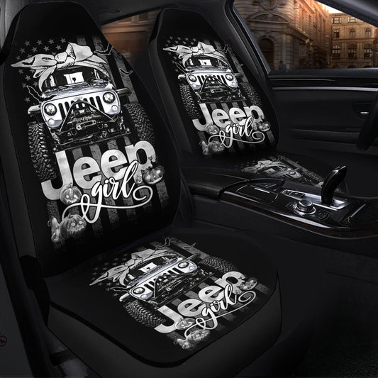 Halloween American Flag White Jeep Girl Car Seat Covers