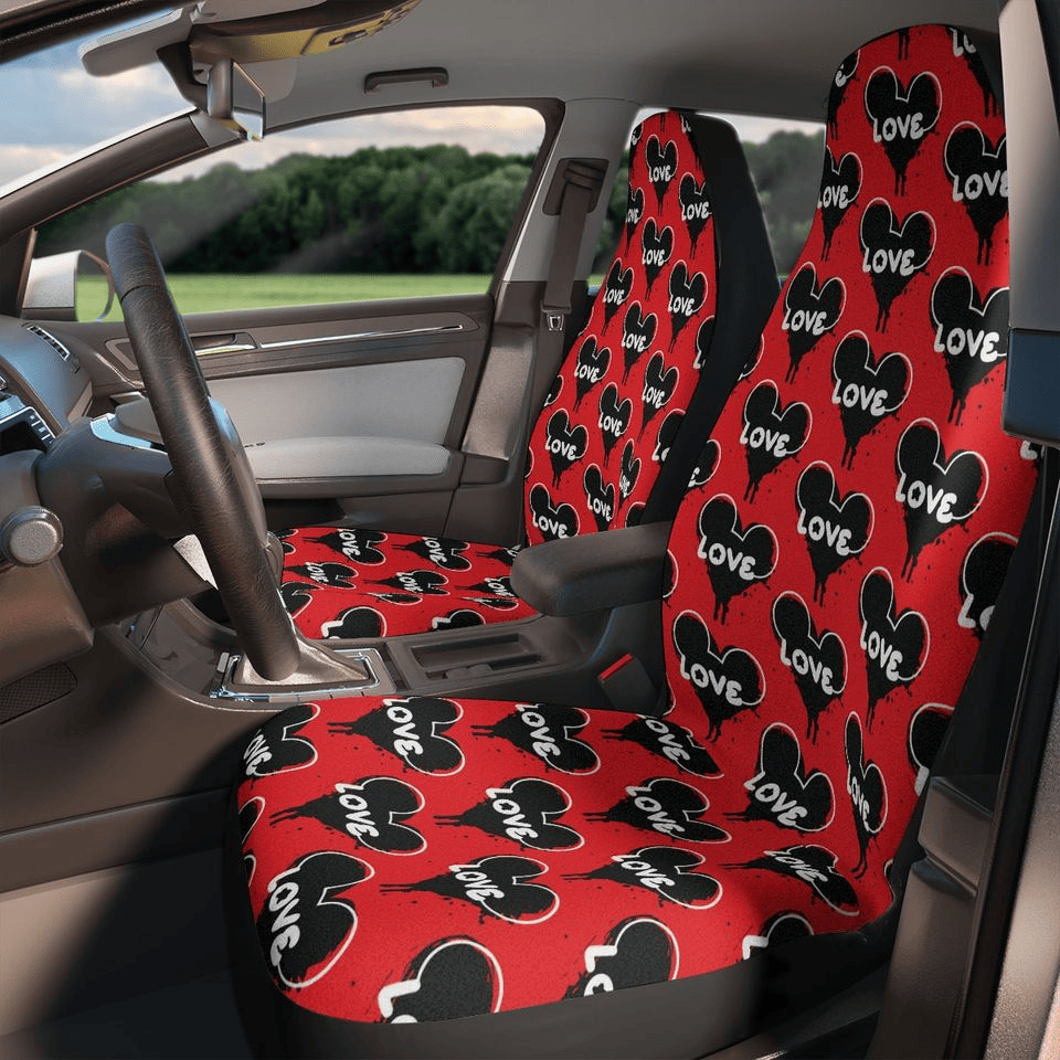 MM Car Seat Covers MM Ears Love Pattern Seat Covers Red