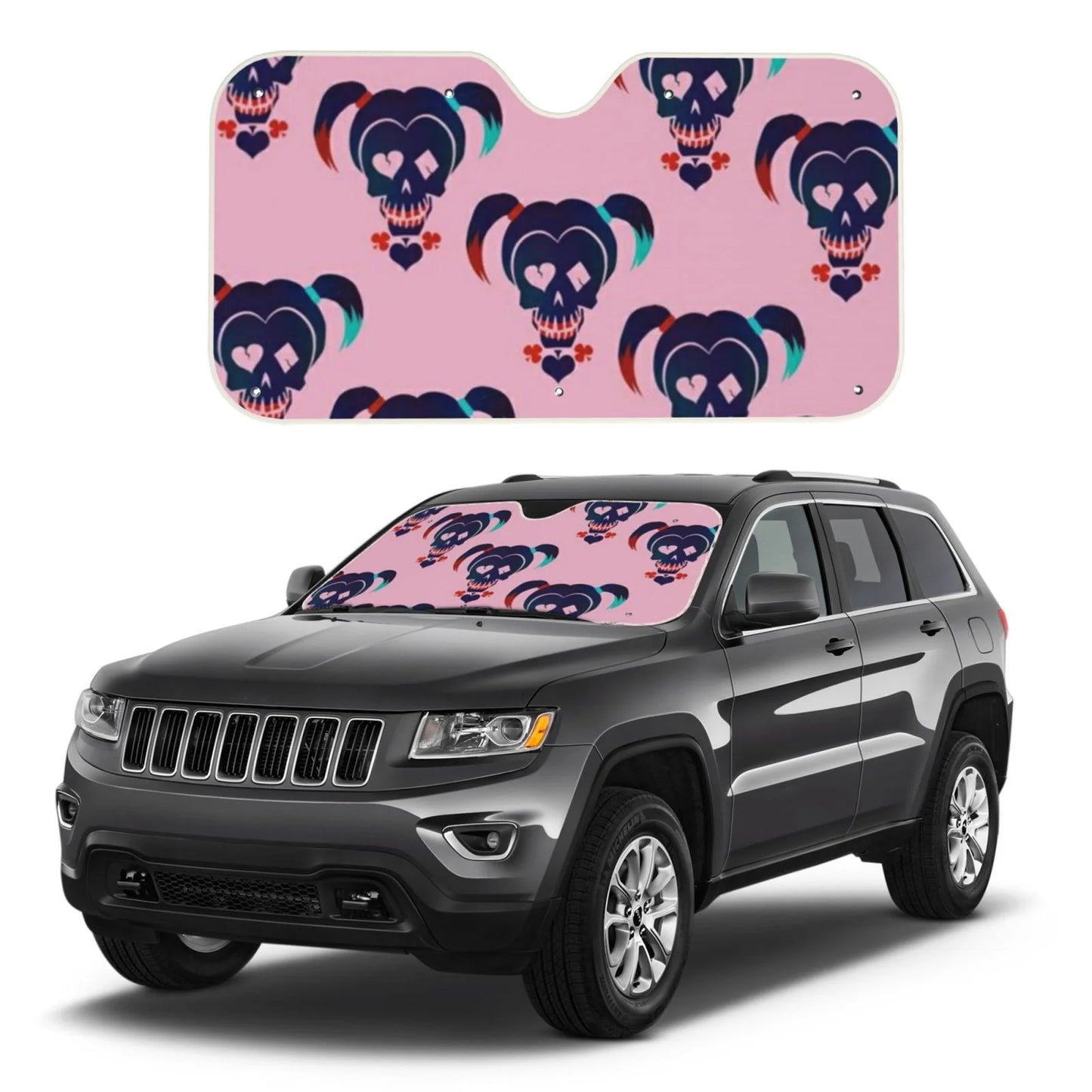 Harley Quinn Car Sun Shade Harley Quinn Symbol Pattern Winshield Sun Shade Black Pink