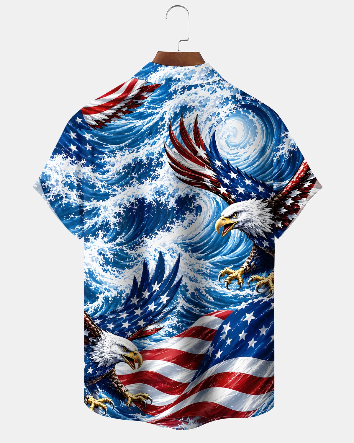 Alohadaddy® Men's Short-Sleeve Button-Down Shirt – Vintage Flag Print with Pocket