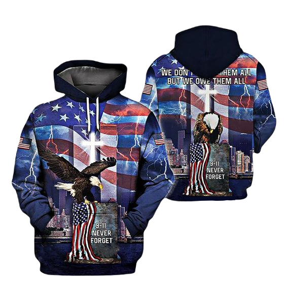 Patriot Day Hoodie Eagle American Flag Christian Memorial Patriot Day Hoodie Blue Unisex