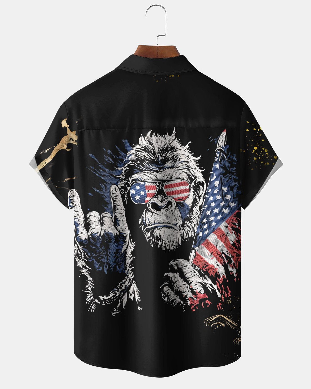 Alohadaddy® Men's Short-Sleeve Button-Down Shirt  USA 250th Anniversary Bigfoot Print, Pocket Cardigan Style