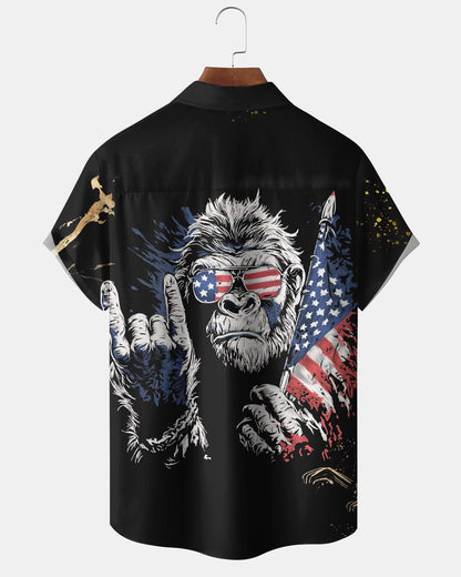 Alohadaddy® Men's Short-Sleeve Button-Down Shirt  USA 250th Anniversary Bigfoot Print, Pocket Cardigan Style