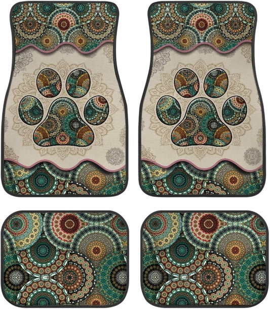 Dog Car Floor Mats Dog Pawprints Mandala Style Pattern Car Mats