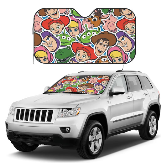 Toy Story Car Sun Shade Toy Story All Characters Stitckers Doodle Pattern Winshield Sun Shade Colorful