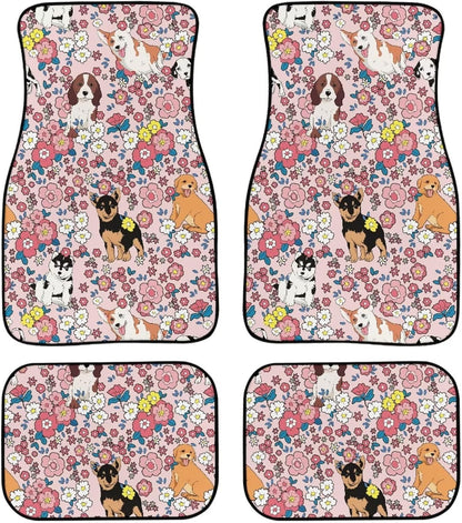 Dog Car Floor Mats Cute Different Dog Types Flower Field Pattern Car Mats
