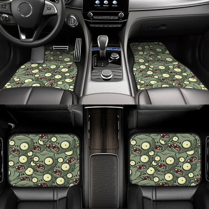 Halloween Car Mats Halloween Zombie Head Doodle Pattern Car Floor Mats Green